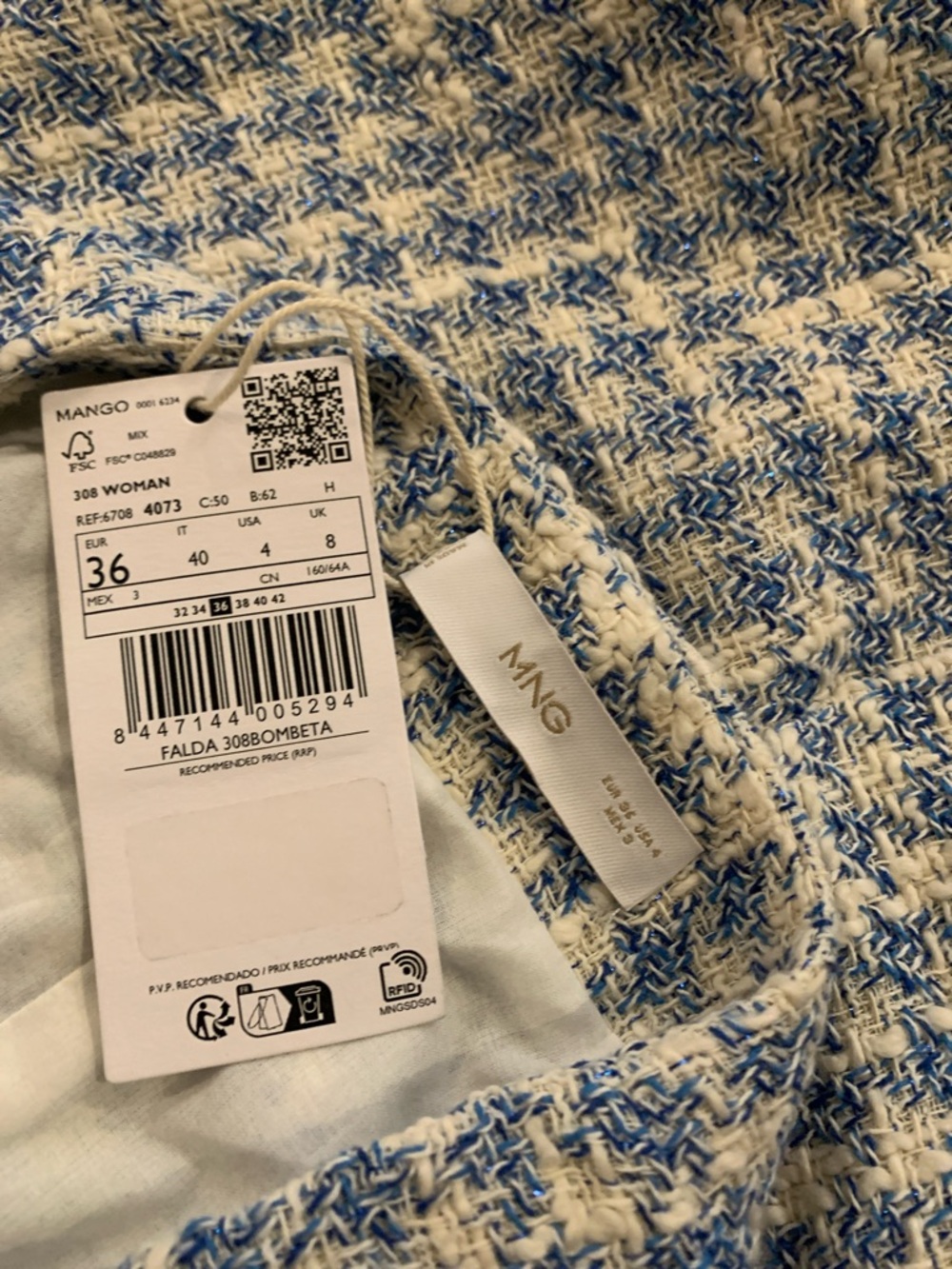 Classic Light Blue Tweed Pencil Skirt - Picture 6 of 6